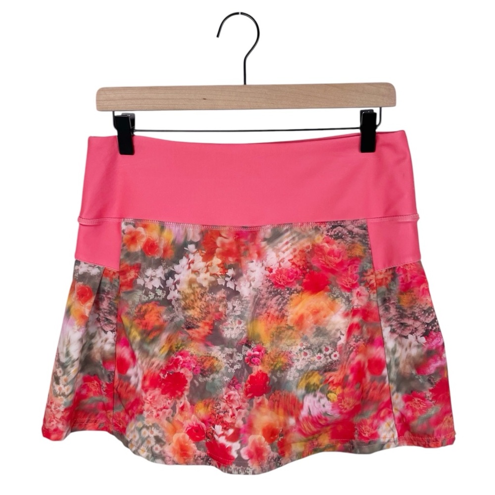 Vogo Athletica Pleated Pull On Skort Size Medium Persimmon Coral Orange Floral
